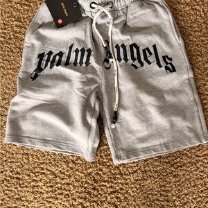 Palm Angels Gray Sweatshorts with Black Gothic Logo